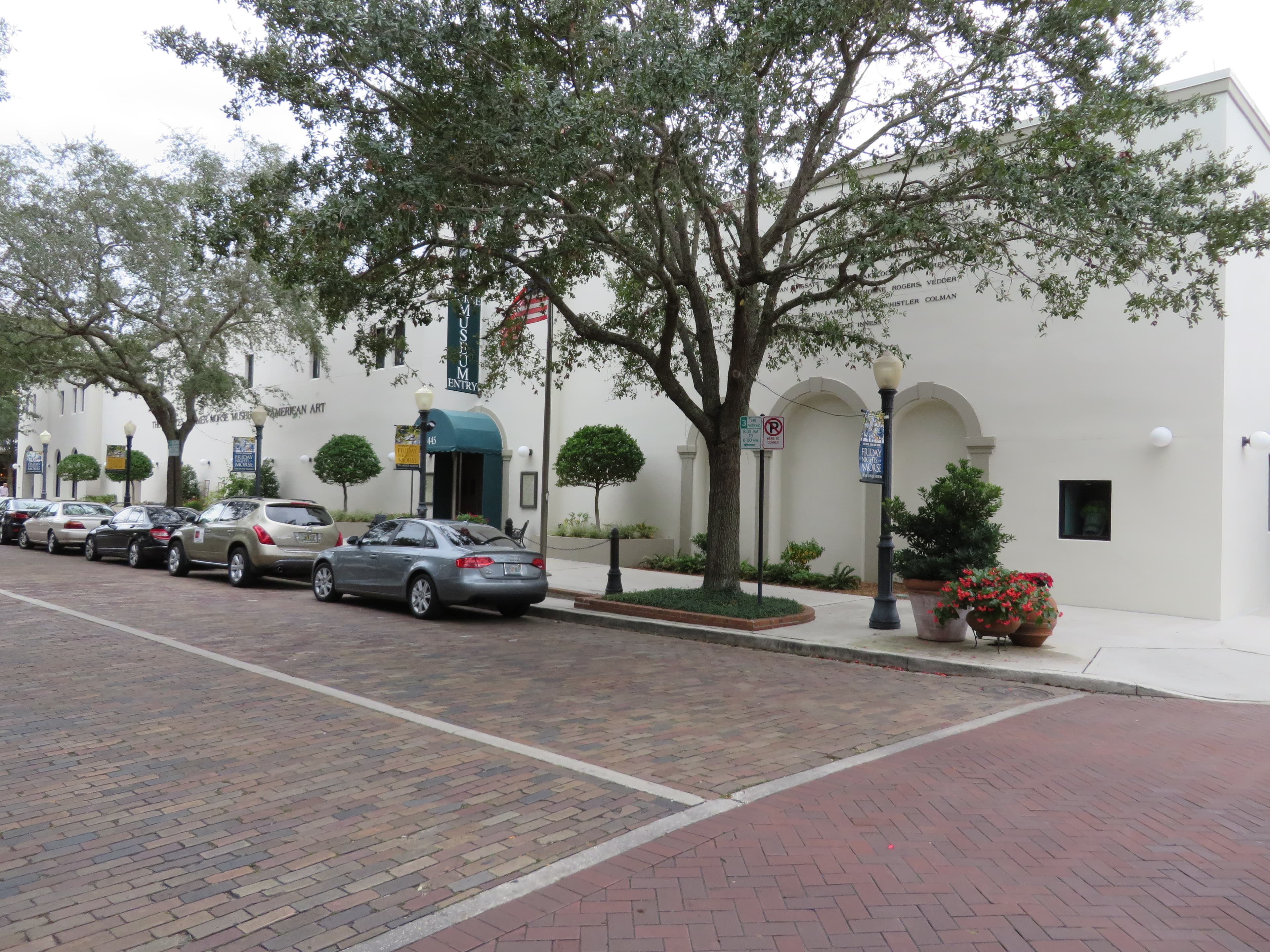 Brick-paved Park Avenue in front of the Charles Hosmer Morse Museum of American Art in Winter Park, Florida